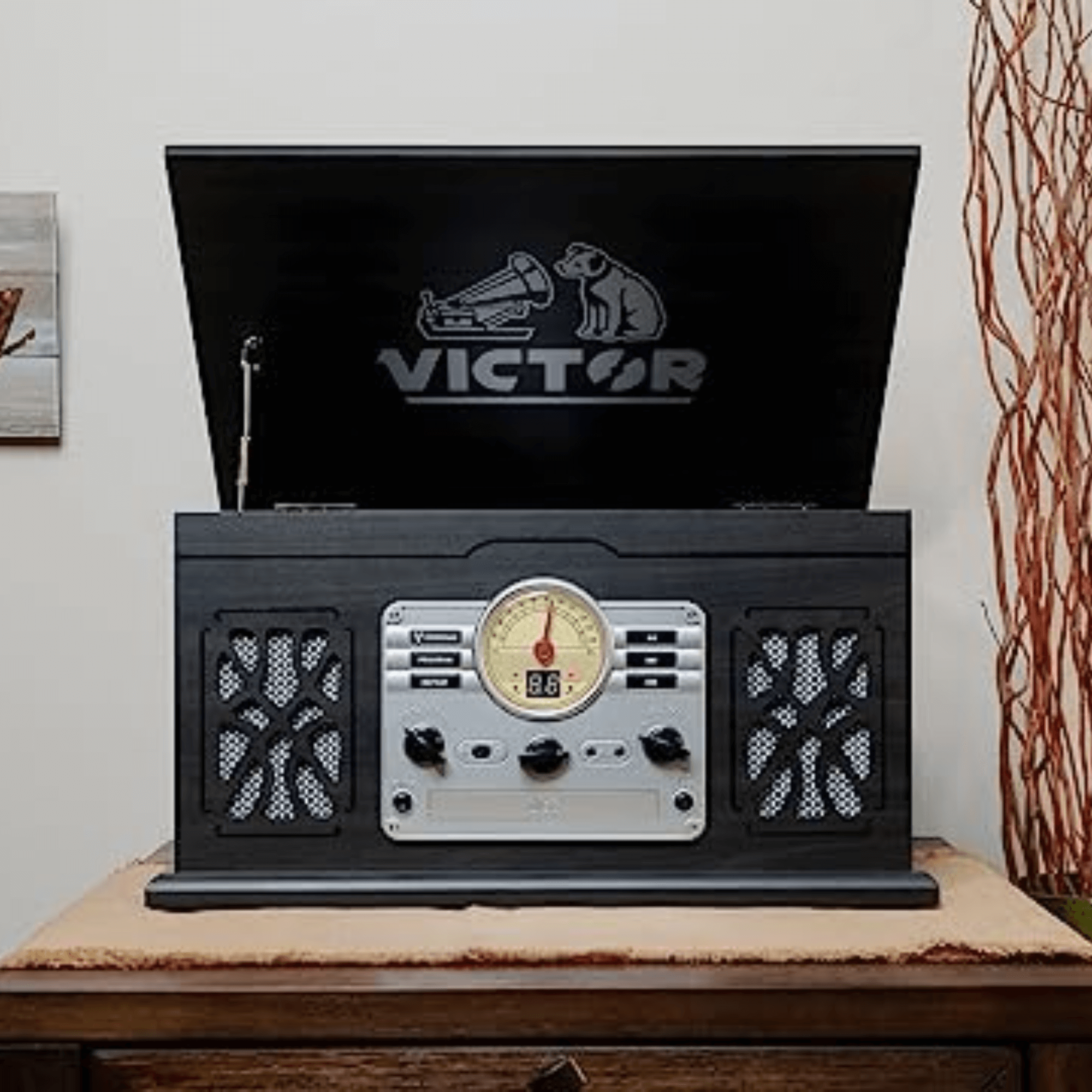 Victor State 7-in-1 Wood Music Center with 3-Speed Turntable and Dual  Bluetooth