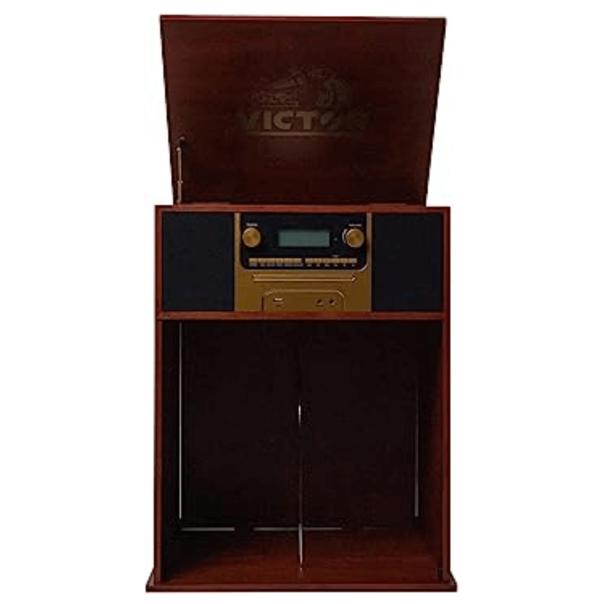 Victor Boyleston 7-in-1 3-Speed Turntable Music Center w Album Storage and USB Port