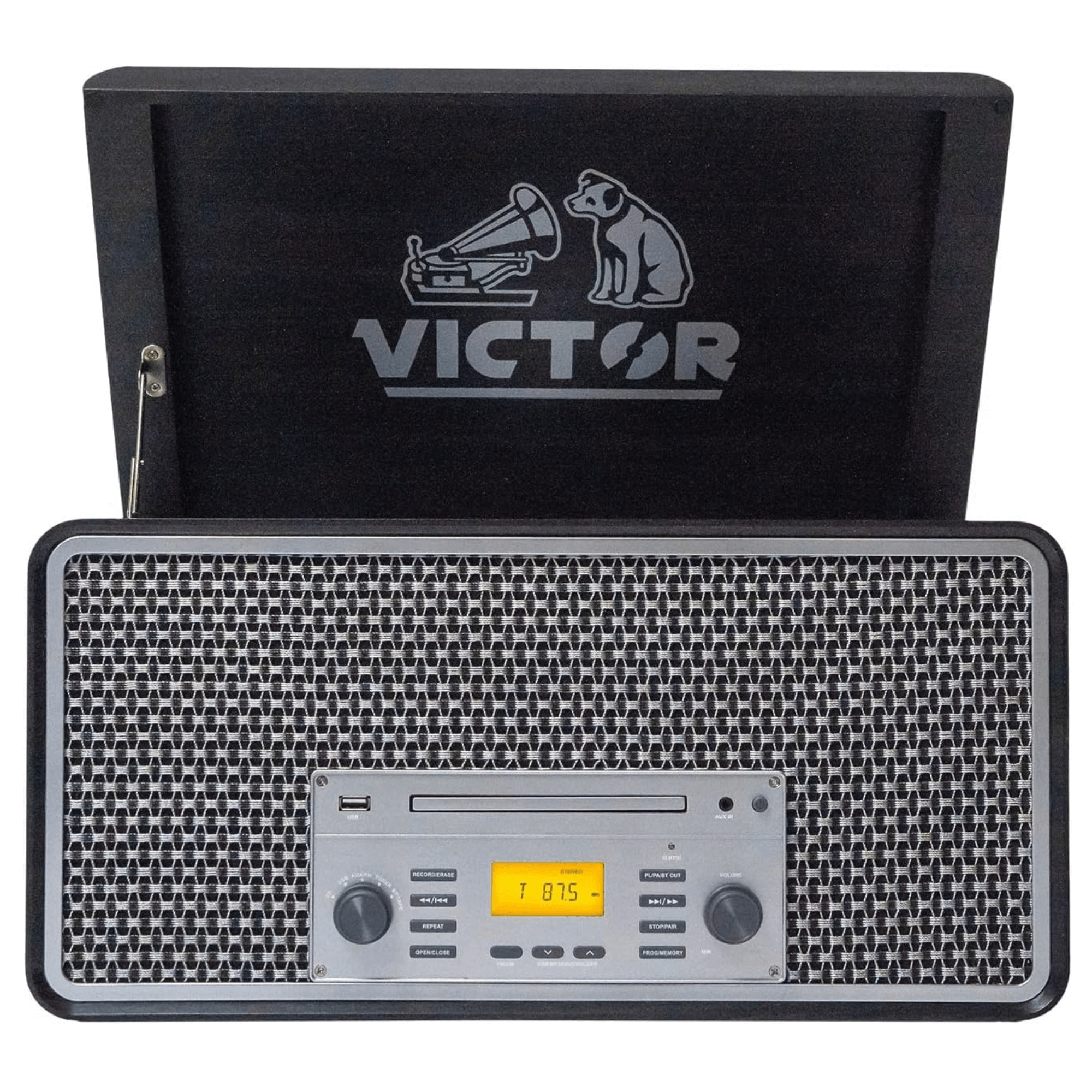 Victor Monument 8-in-1 Wood Music Center with 3-Speed Turntable & Dual Bluetooth