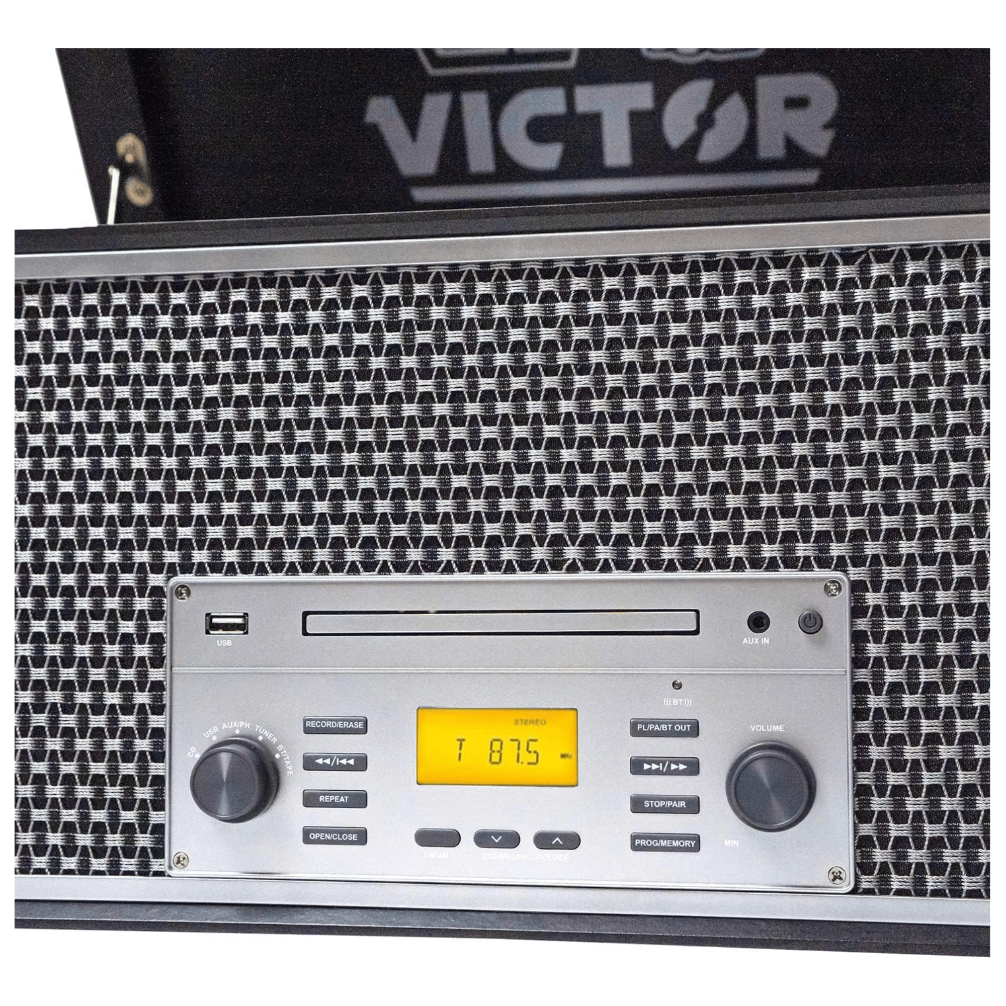 Victor Monument 8-in-1 Wood Music Center with 3-Speed Turntable & Dual Bluetooth