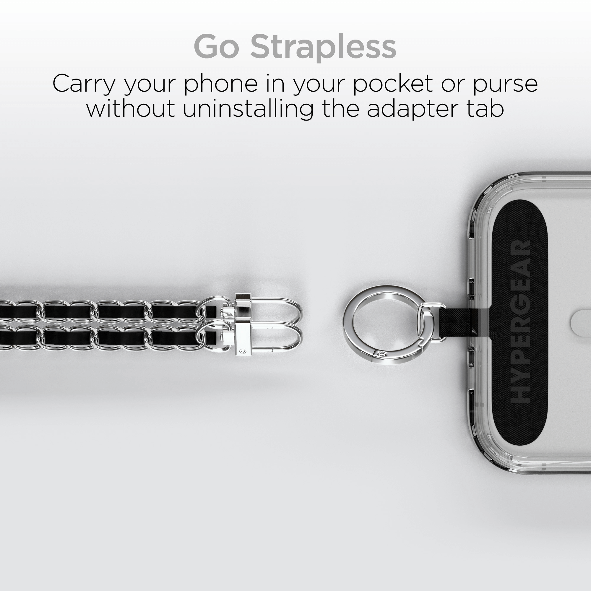 HyperGear TECHcessories Silver Chain with Black Vegan Leather Universal Crossbody Phone Strap