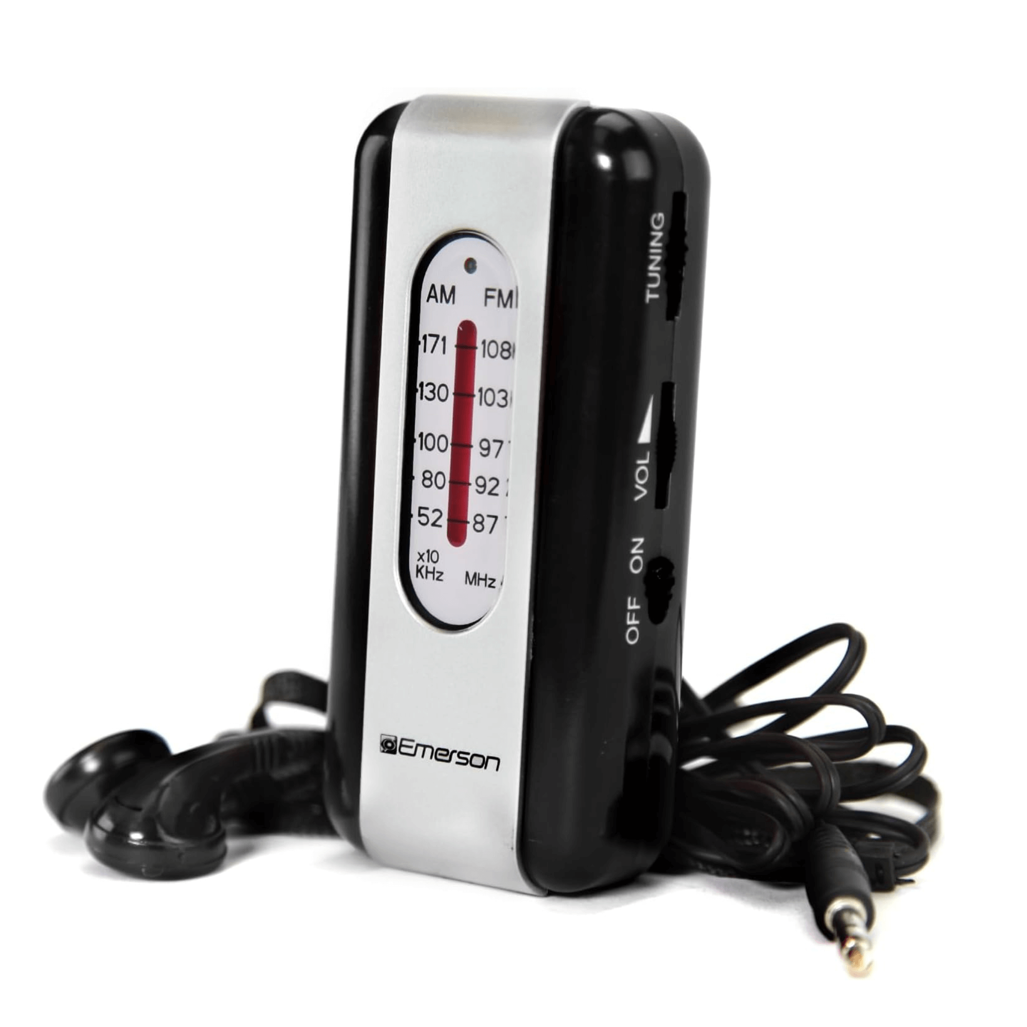 Emerson Portable AMFM Radio with Earbuds and Wide Frequency Range of Stations