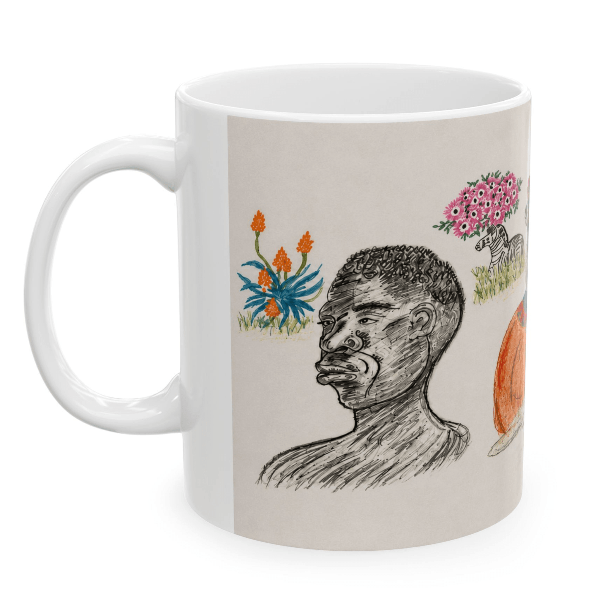 PimsArt South African Tribal Village Portrait Mug From Original Drawing