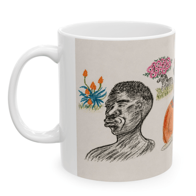 PimsArt South African Tribal Village Portrait Mug From Original Drawing