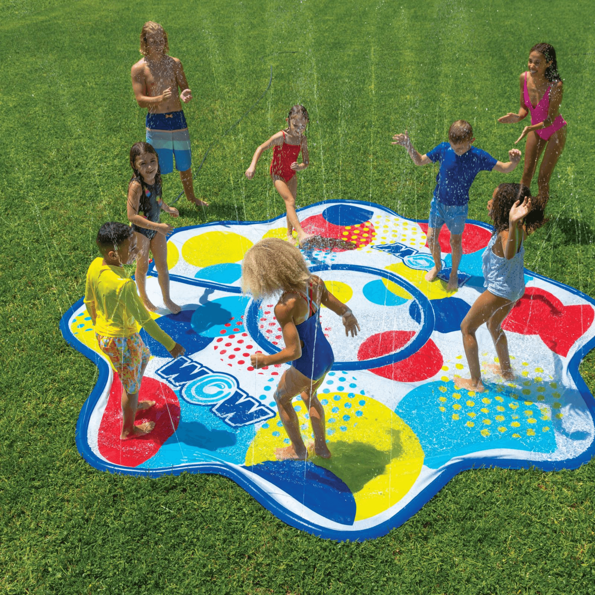 WOW Watersports 12ft Dots Spray Pad with Inflatable Edge Rim to Retain Water