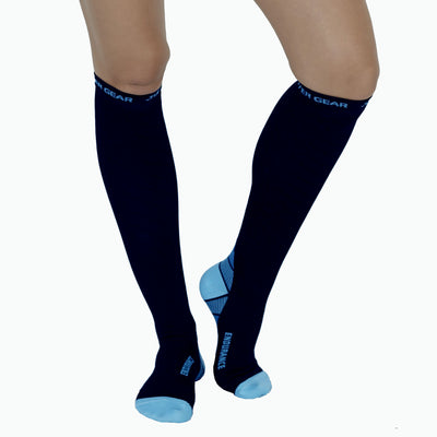 Endurance Compression Socks for Running and Hiking - Black with Blue Accent - Large/Extra Large