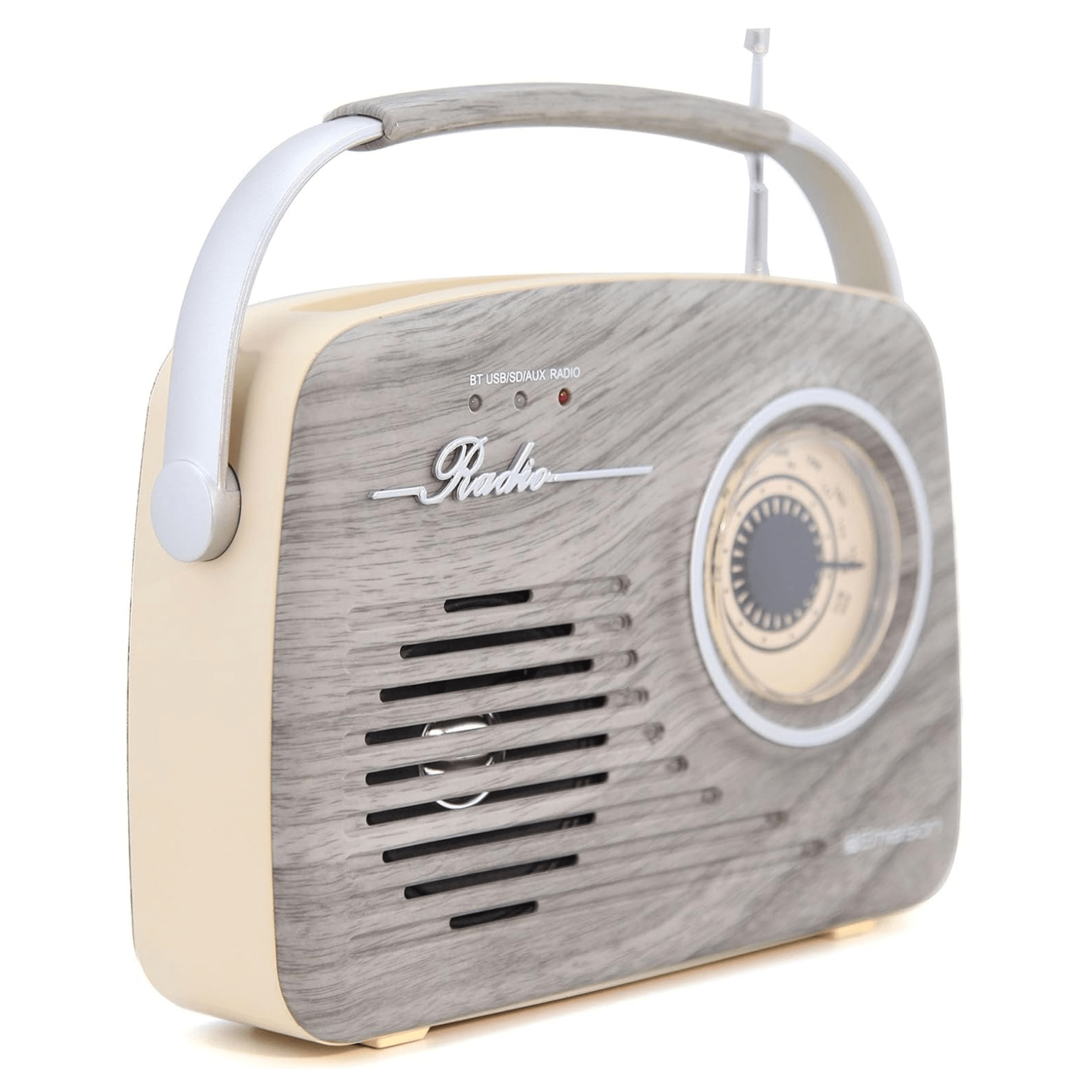 Emerson Portable Retro Radio with Built-In Rechargeable Battery and Memory Set