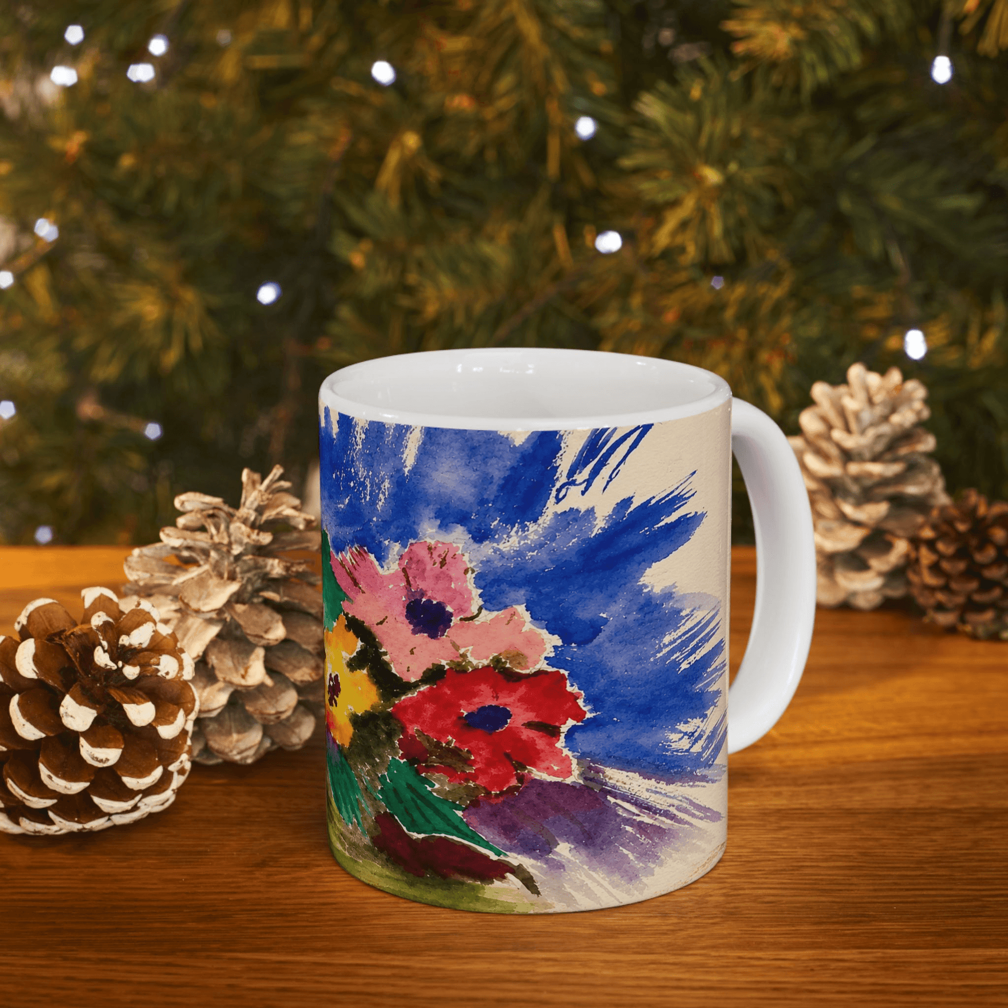 PimsArt Vibrant Watercolor Floral Mug From Original Painting