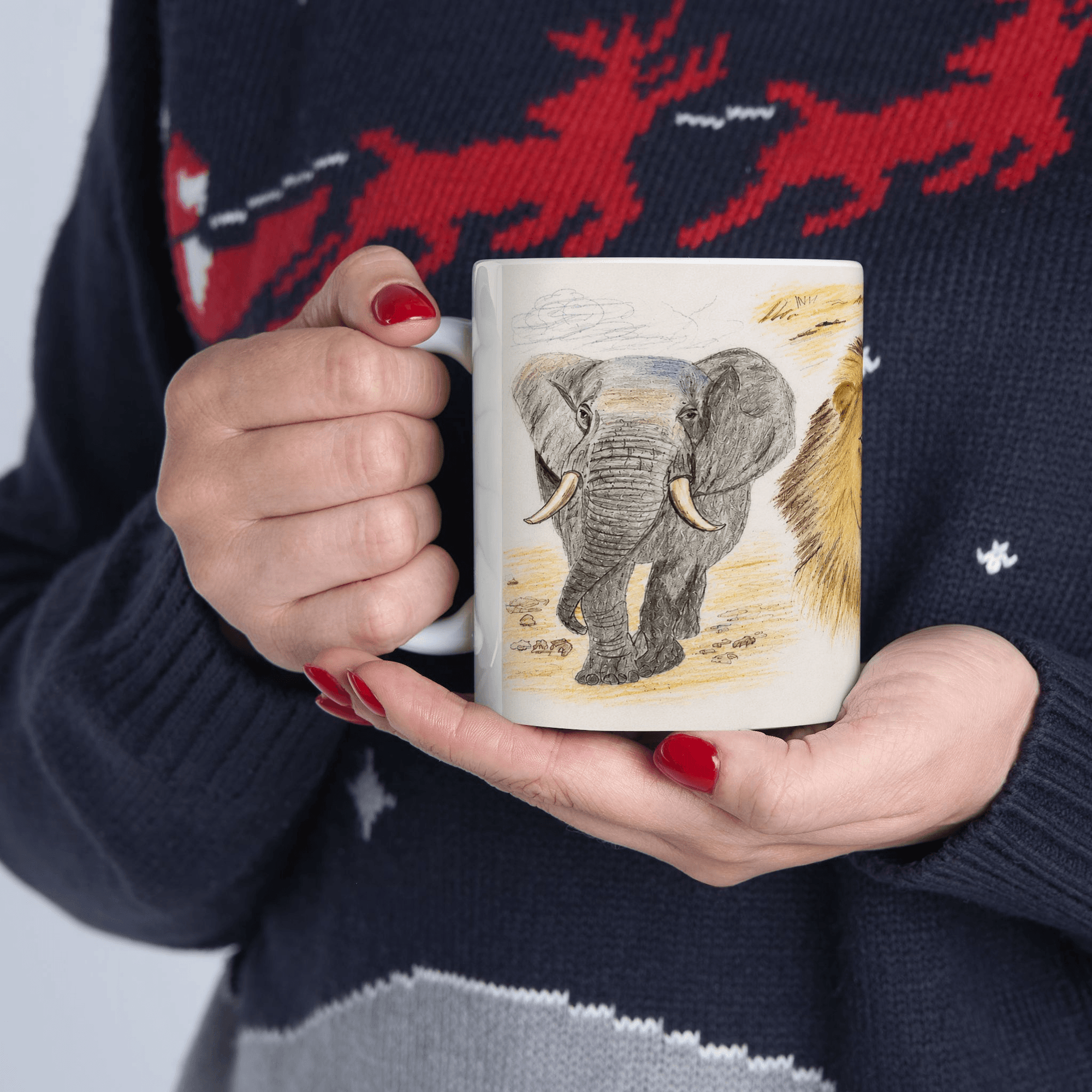 PimsArt African Safari Lion Elephant Leopard Mug From Original Drawing