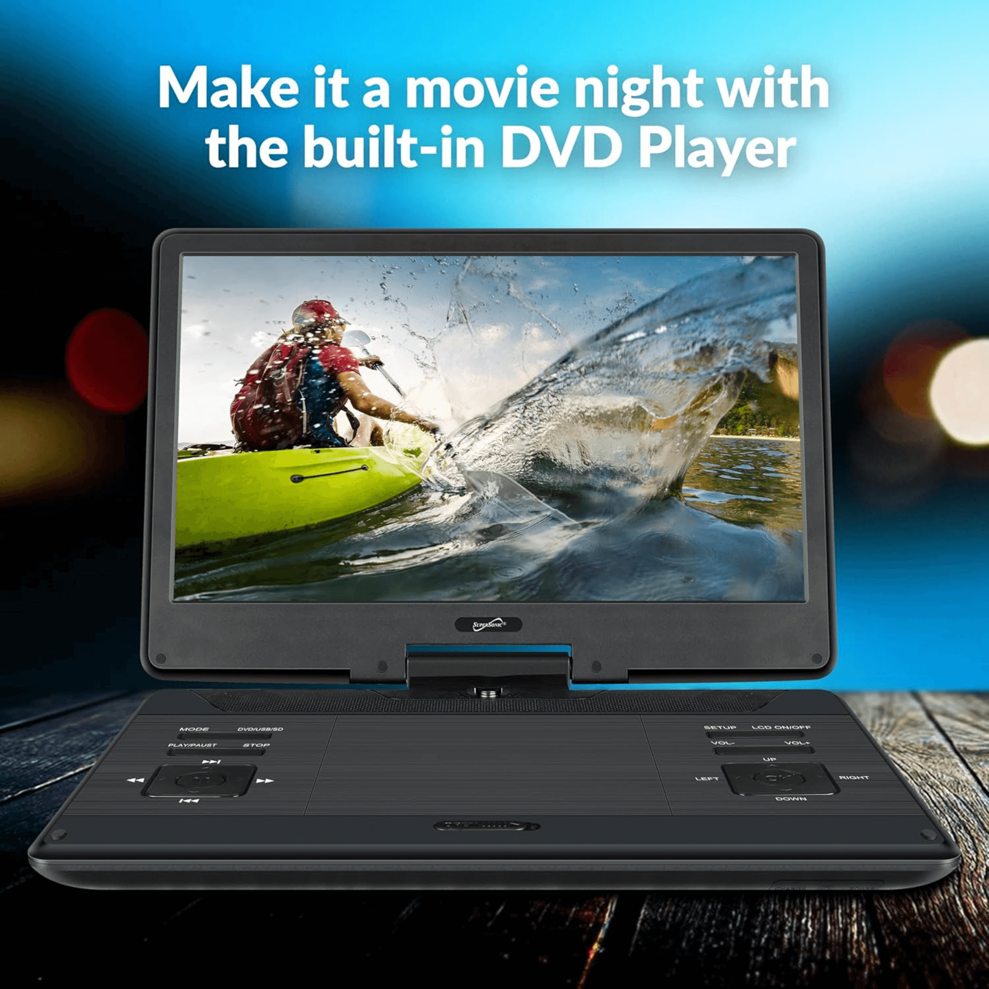 Supersonic 14-Inch Portable LED DVD Player with Built-in Hybrid TV Tuners ACDC Compatible