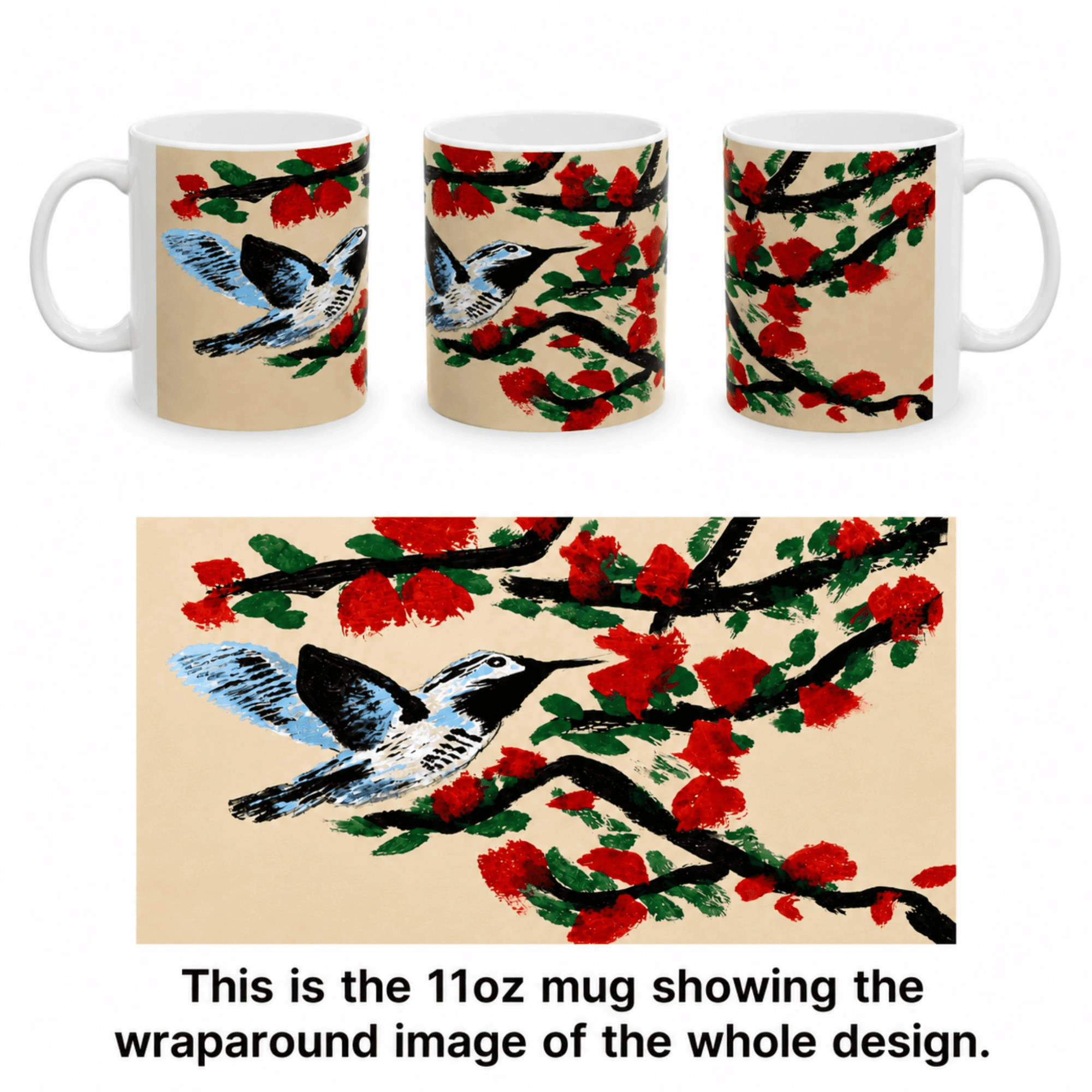 PimsArt Hummingbird and Cherry Blossom Mug From Original Painting