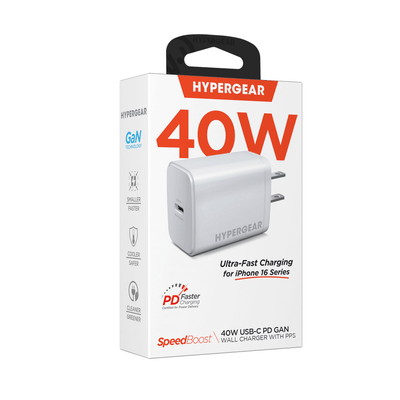 HyperGear SpeedBoost 40W USB-C PD GaN Fast Wall Charger with PPS