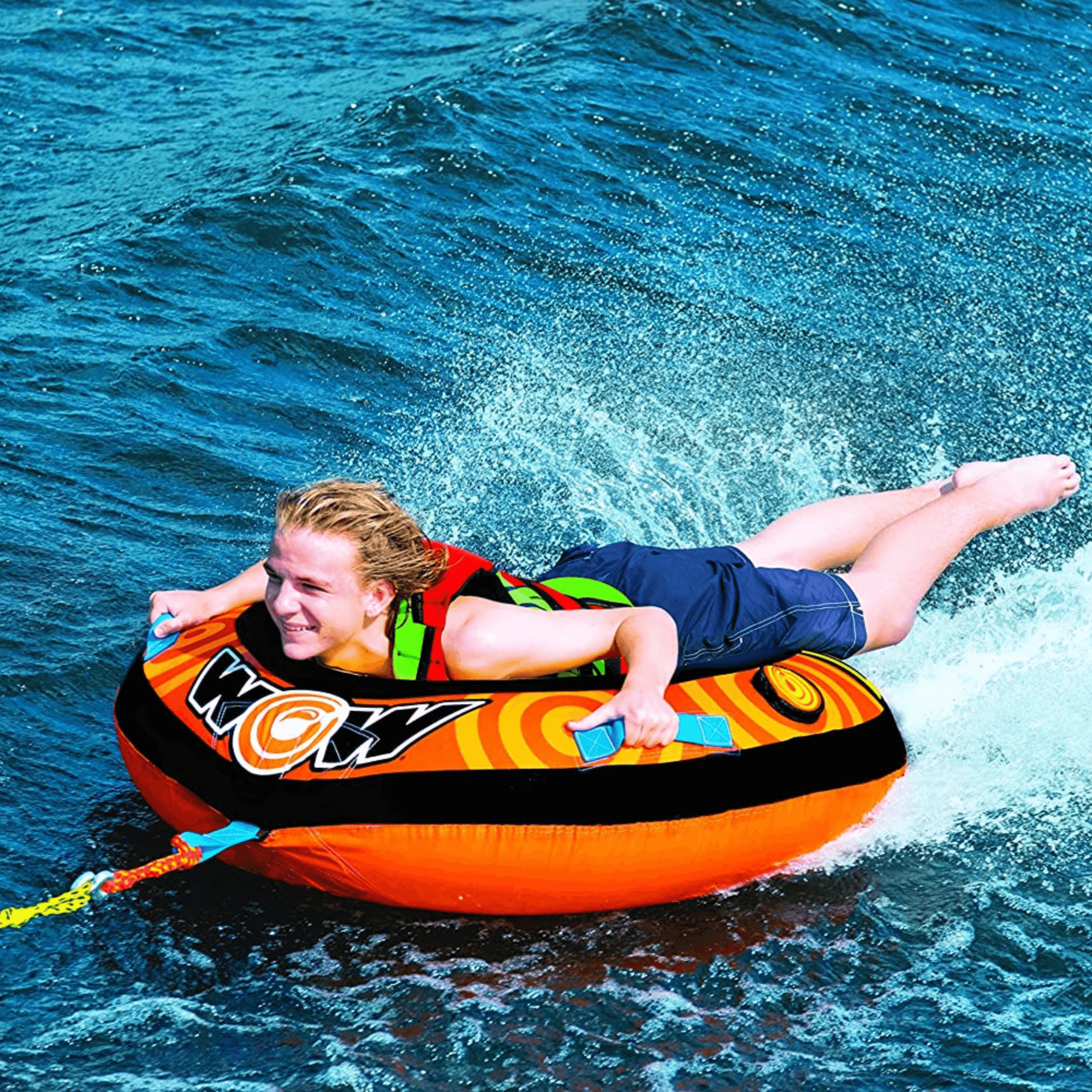 WOW Waterports Lil' Skipper 1 Person Towable w Fast Inflate and Built-In Cup Holder