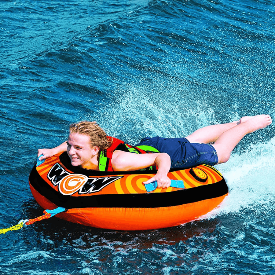 WOW Waterports Lil' Skipper 1 Person Towable w Fast Inflate and Built-In Cup Holder