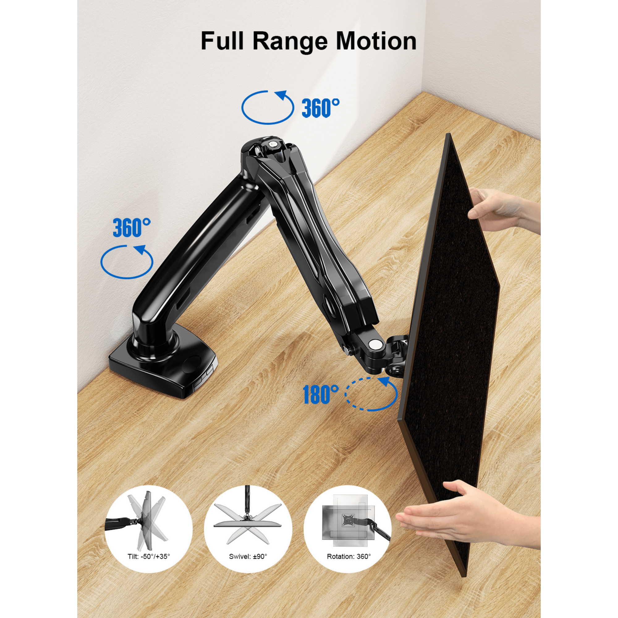 ErgoAV Gas Spring Desk Mount for Single Monitors 13" to 27"