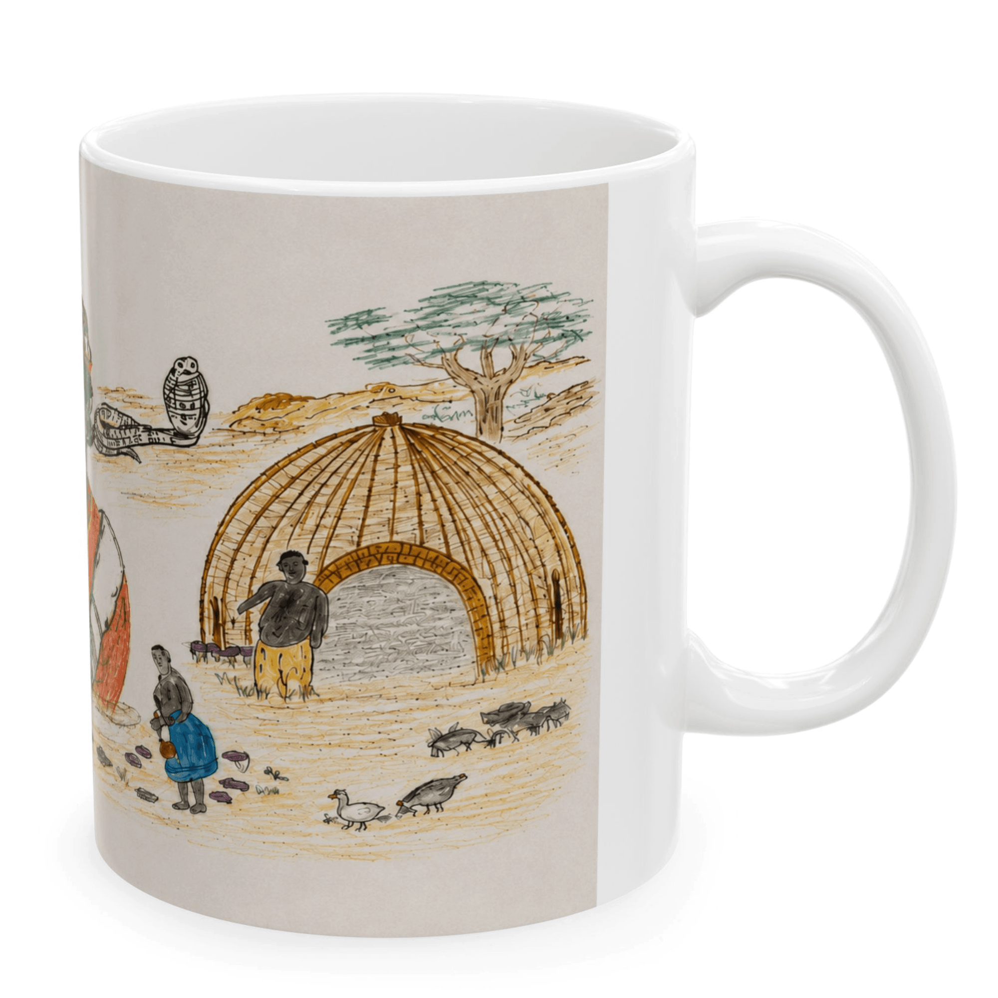 PimsArt South African Tribal Village Portrait Mug From Original Drawing