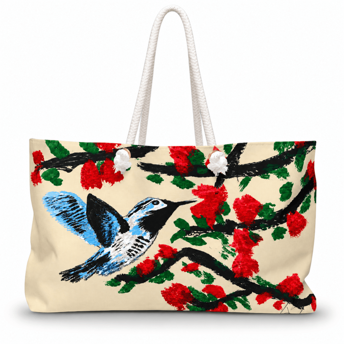 PimsArt Hummingbird Floral Weekender Bag From Original Painting