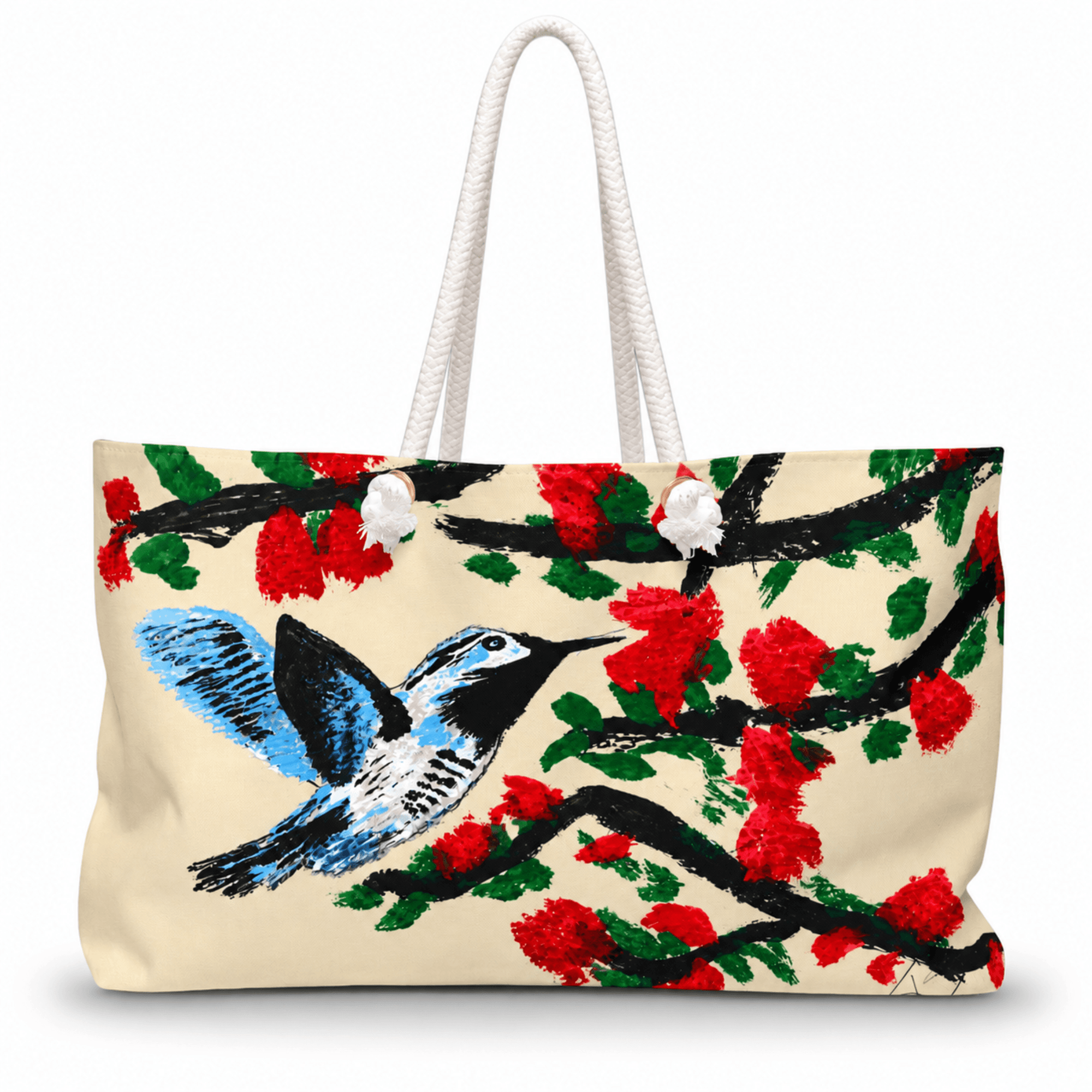 PimsArt Hummingbird Floral Weekender Bag From Original Painting