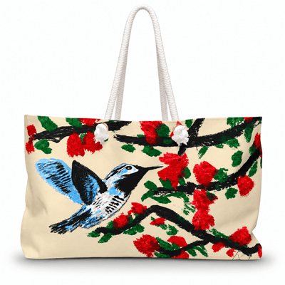 PimsArt Hummingbird Floral Weekender Bag From Original Painting