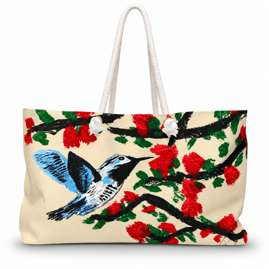 PimsArt Hummingbird Floral Weekender Bag From Original Painting