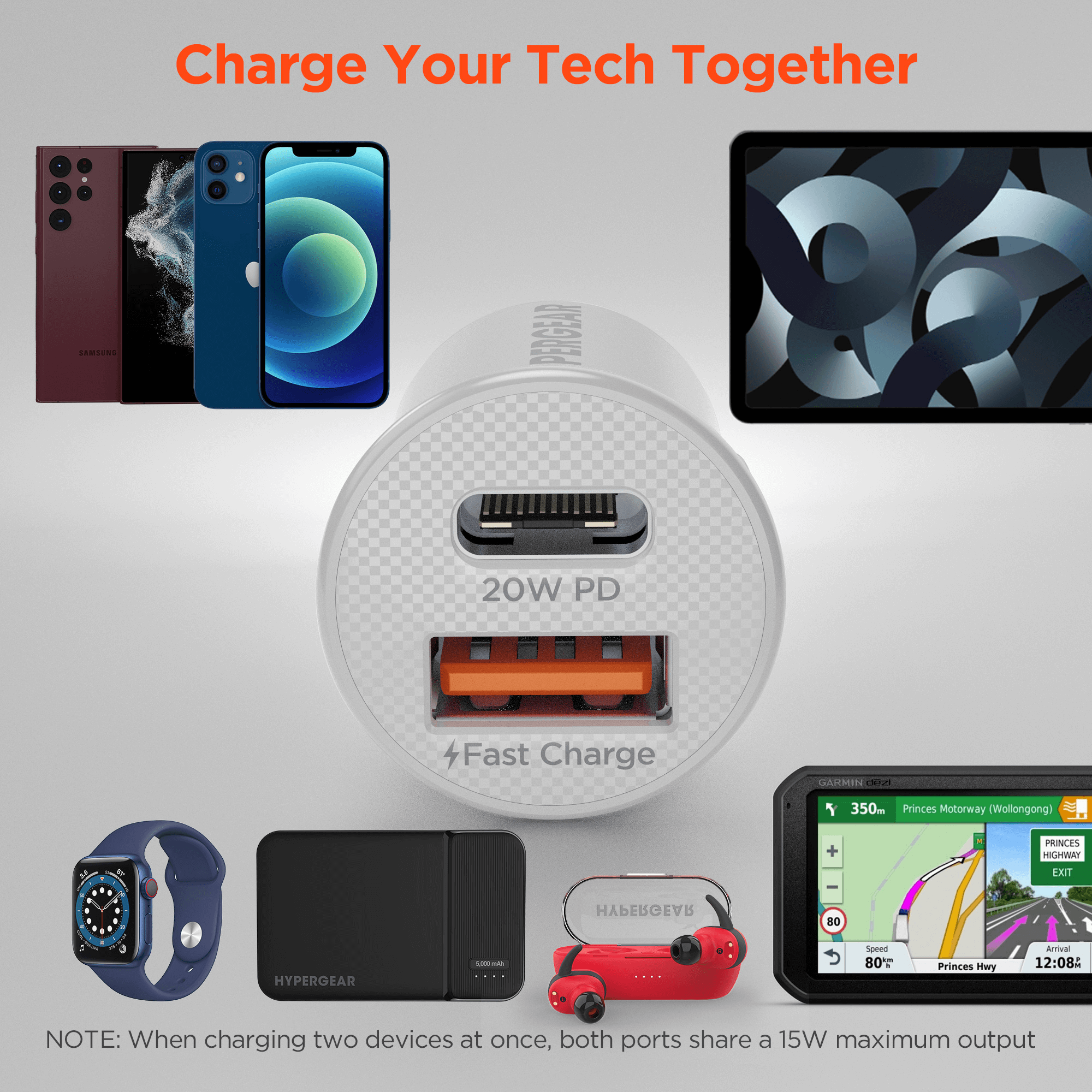 HyperGear Mini 20W USB-C PD + 18W USB Fast Car Charger