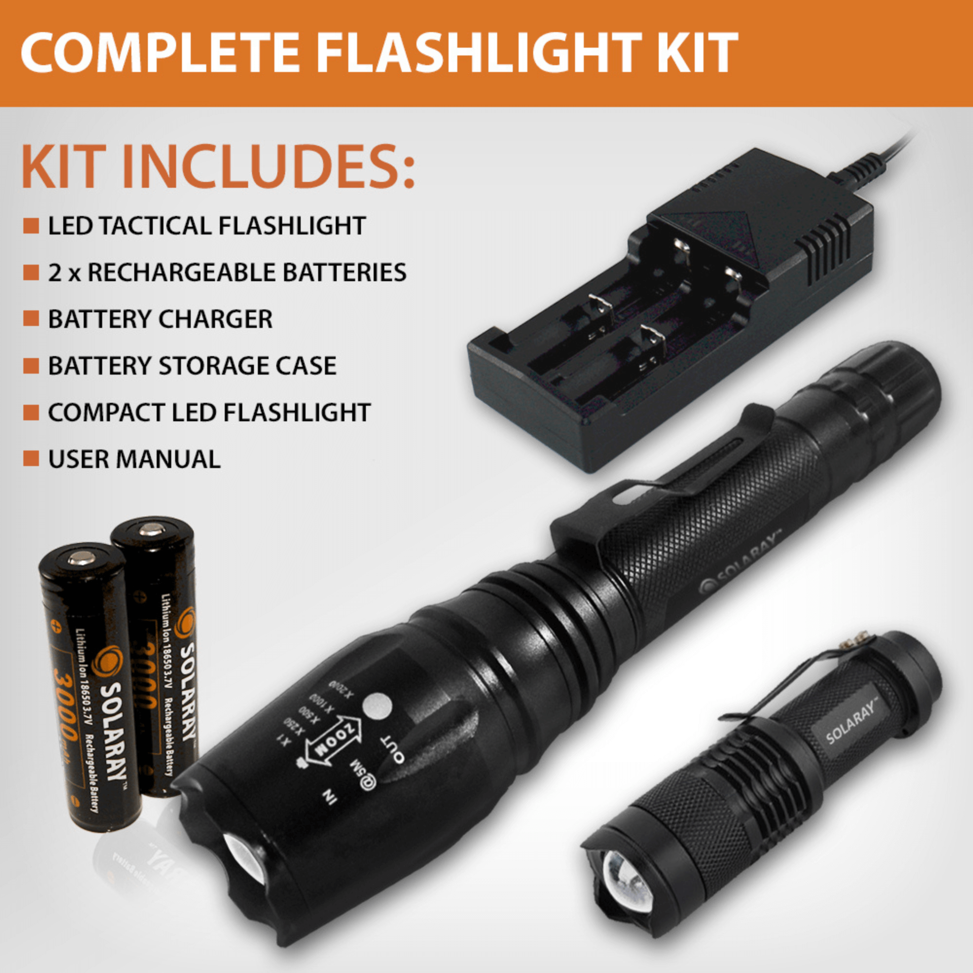 Solaray ZX-1XL 18650 LED Tactical Flashlight Kit