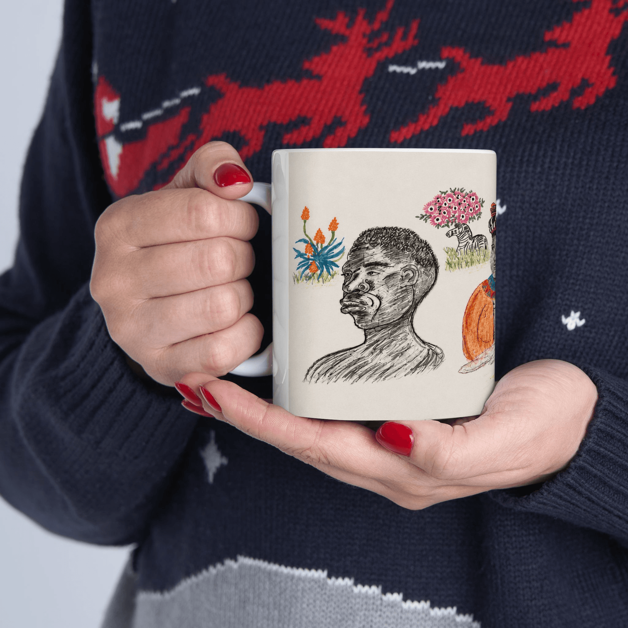 PimsArt South African Tribal Village Portrait Mug From Original Drawing