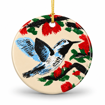 PimsArt Hummingbird Blossom Round Christmas Ornament From Original Painting