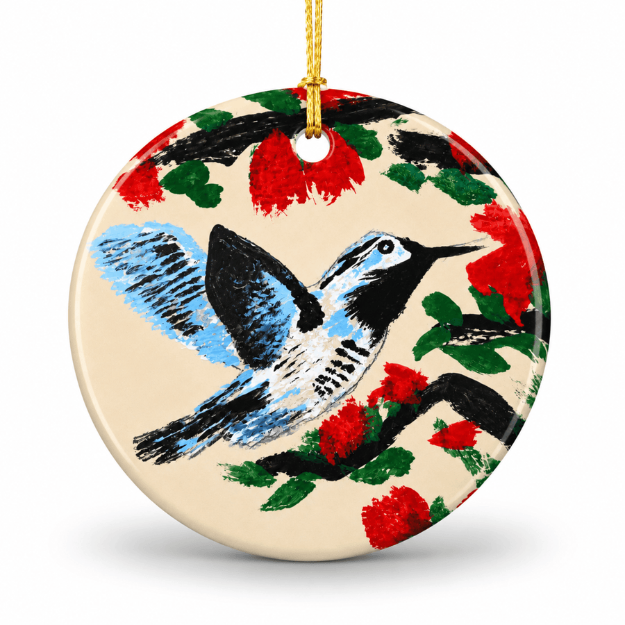PimsArt Hummingbird Blossom Round Christmas Ornament From Original Painting