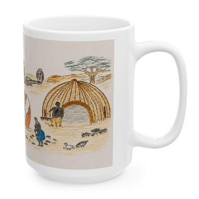 PimsArt South African Tribal Village Portrait Mug From Original Drawing