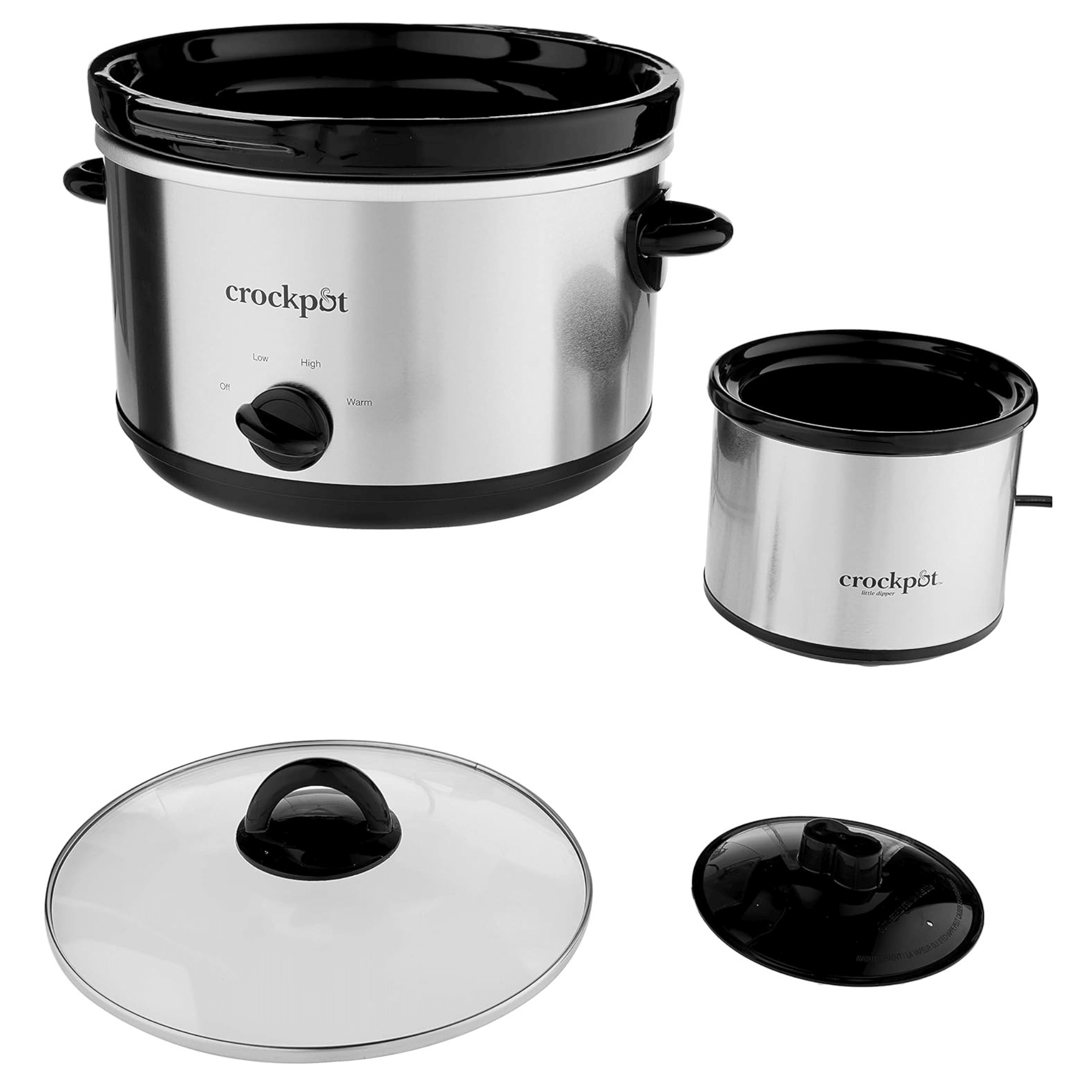 Crockpot 5 Qt. Round Manual Stainless Steel Slow Cooker and Little Dipper Warmer