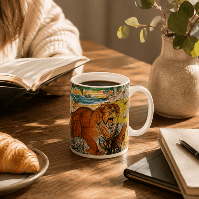 PimsArt Prehistoric Sabertooth Tiger Scene Mug From Original Painting