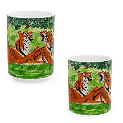 PimsArt Fierce Roaring Tiger Pair Mug From Original Painting
