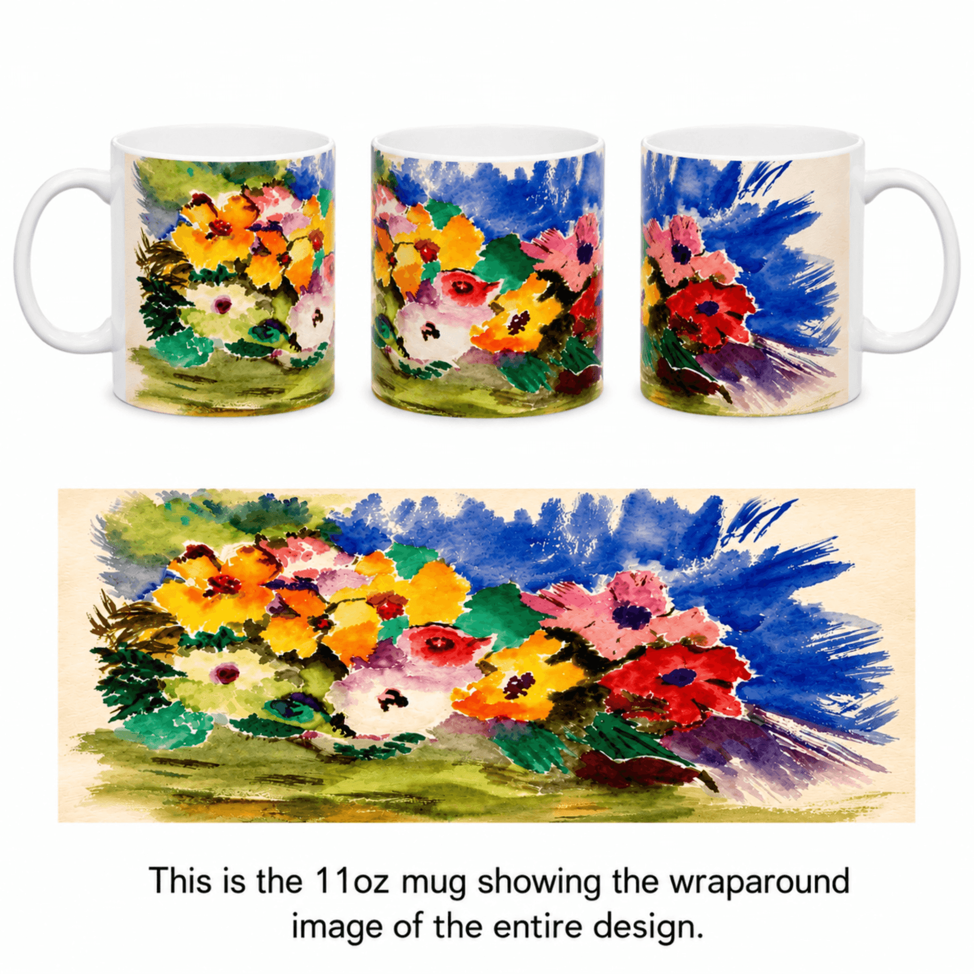 PimsArt Vibrant Watercolor Floral Mug From Original Painting