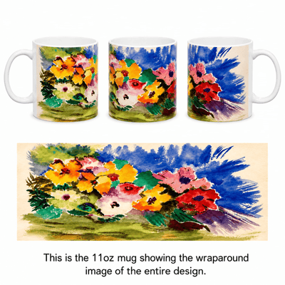 PimsArt Vibrant Watercolor Floral Mug From Original Painting