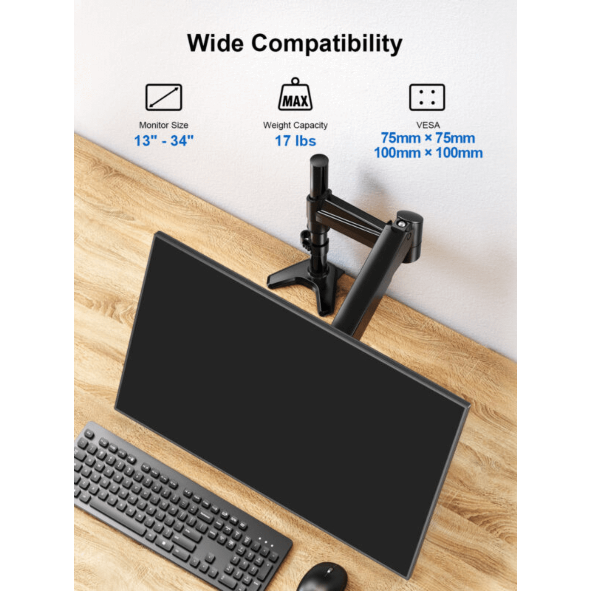 ErgoAV Gas Spring Desk Mount for Single Monitors 13" to 34" and up to 17lbs