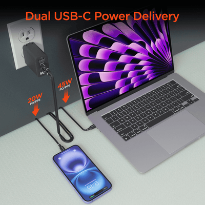 HyperGear SpeedBoost 65W USB-C PD Tri-Port GaN Laptop Charger with PPS and Digital Display