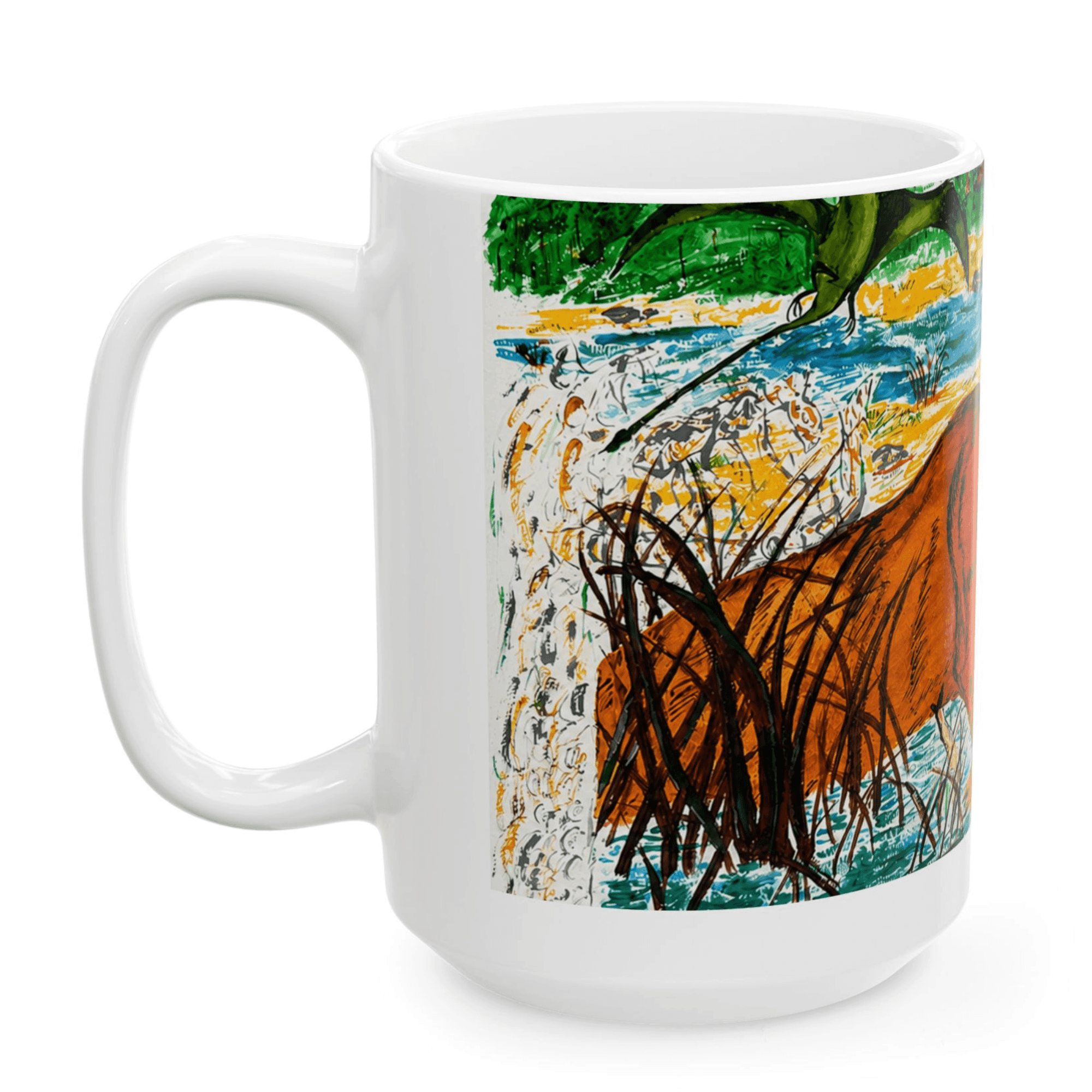 PimsArt Prehistoric Sabertooth Tiger Scene Mug From Original Painting