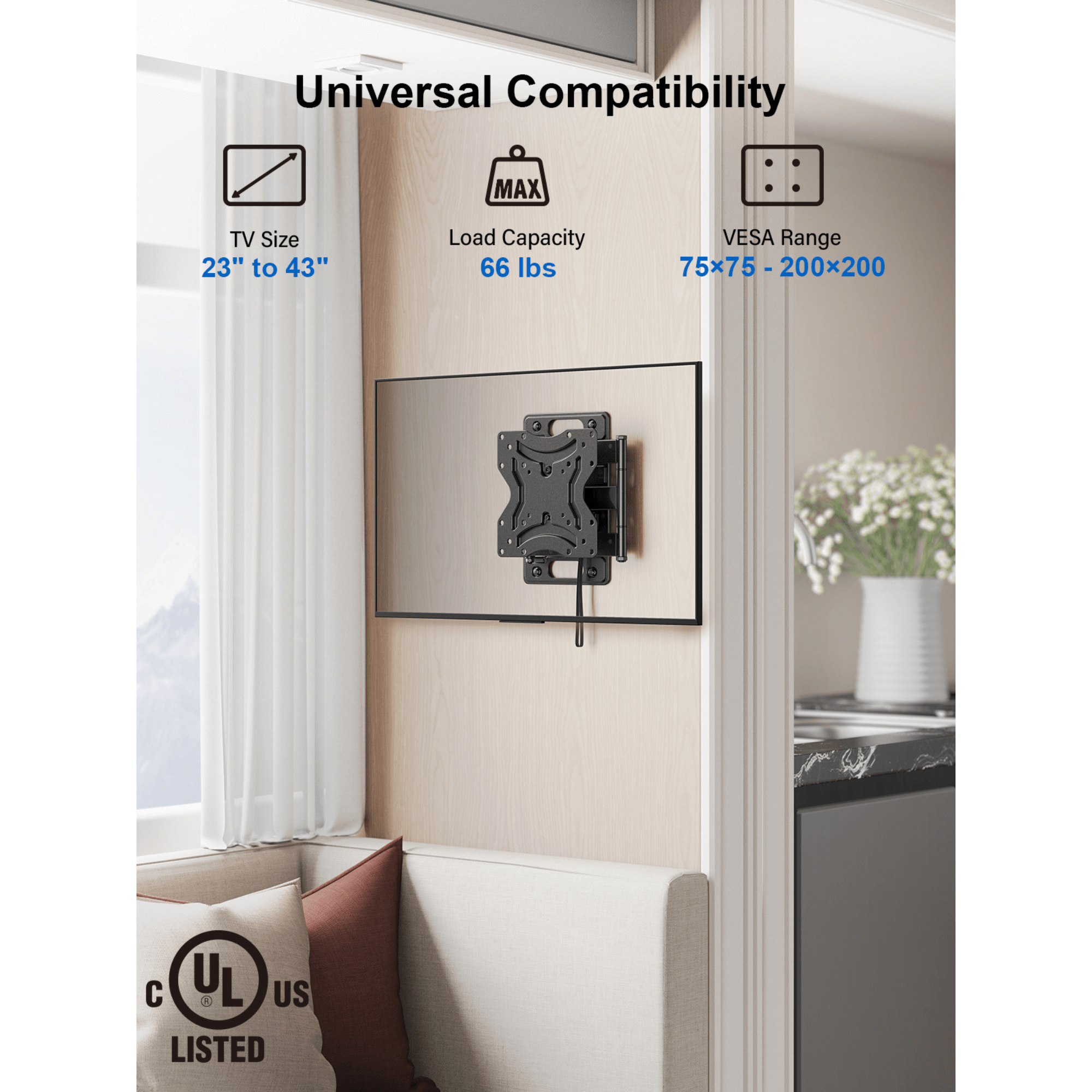 ErgoAV RV Motion Mount 200x200 for TVs 23" to 43"