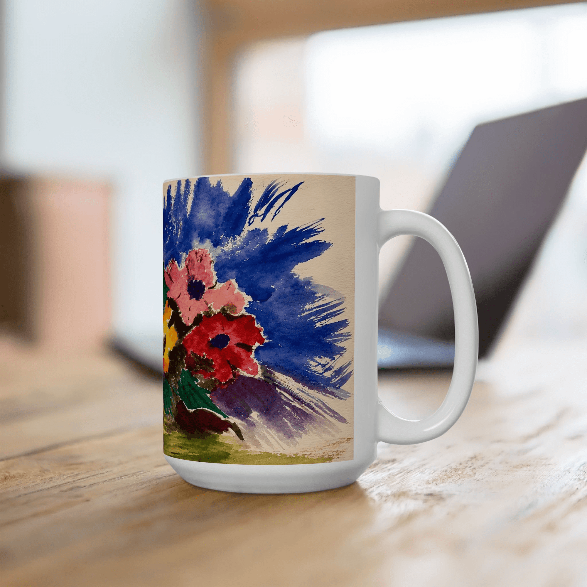 PimsArt Vibrant Watercolor Floral Mug From Original Painting