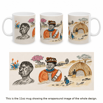 PimsArt South African Tribal Village Portrait Mug From Original Drawing