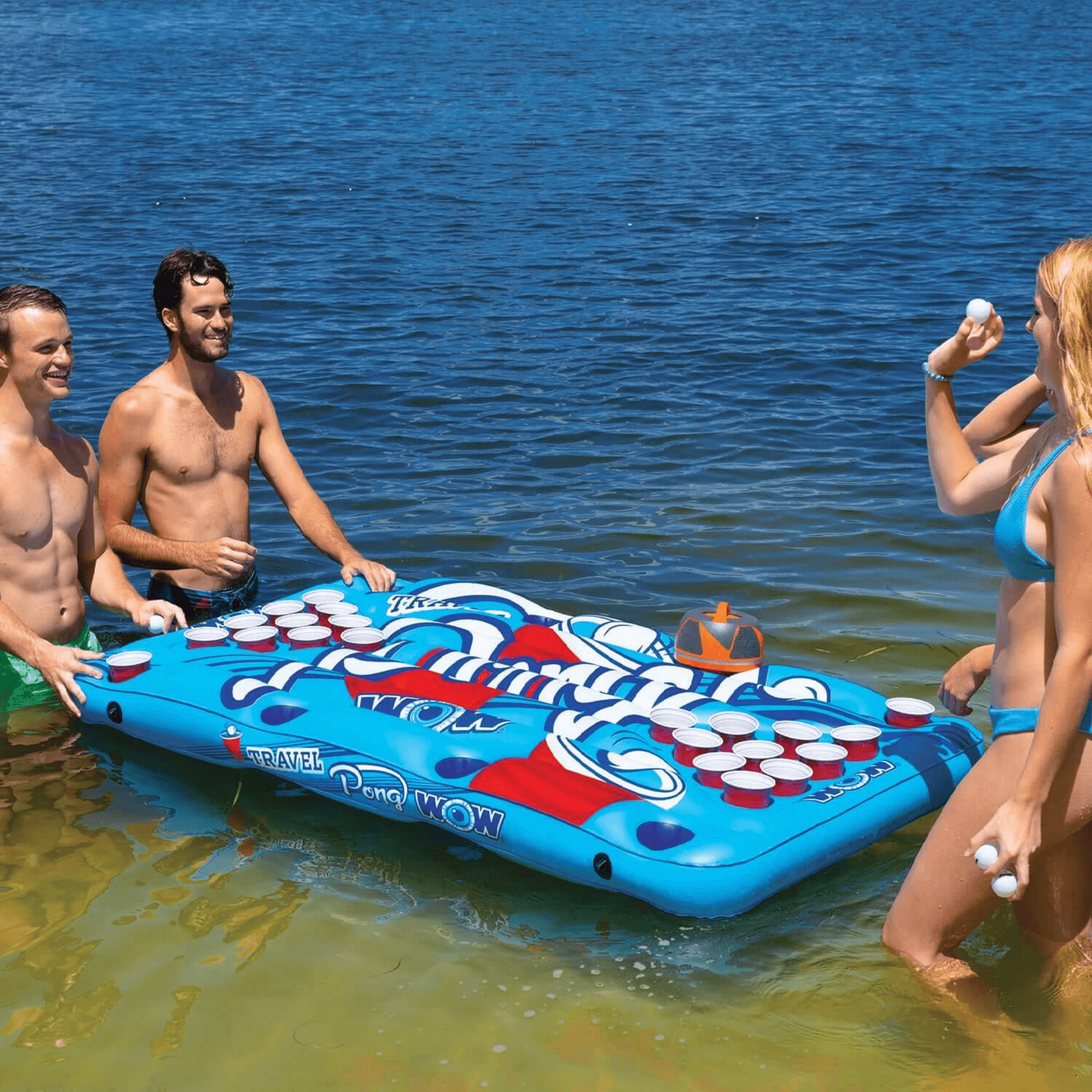 WOW Watersports Travel Pong Inflatable Floating Game with Cup Holders