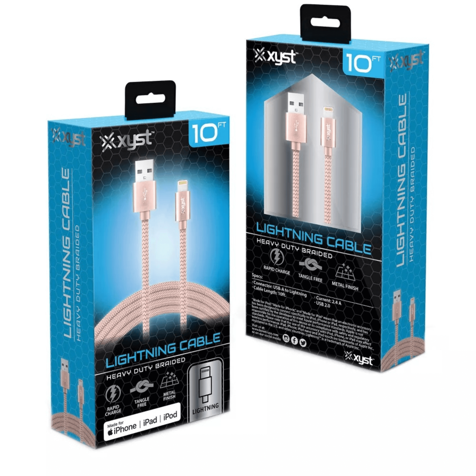 Xyst Charge and Sync USB to Lightning Braided Cable 10Ft