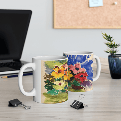 PimsArt Vibrant Watercolor Floral Mug From Original Painting