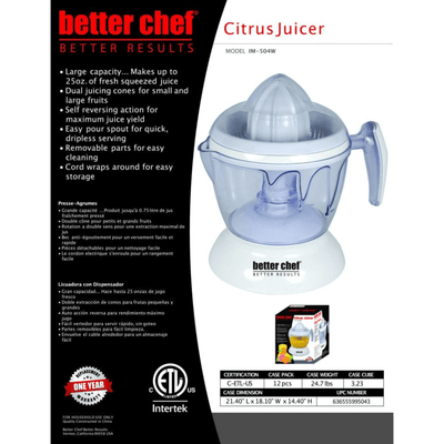 Better Chef 0.75L Self-Reversing Citrus Juicer