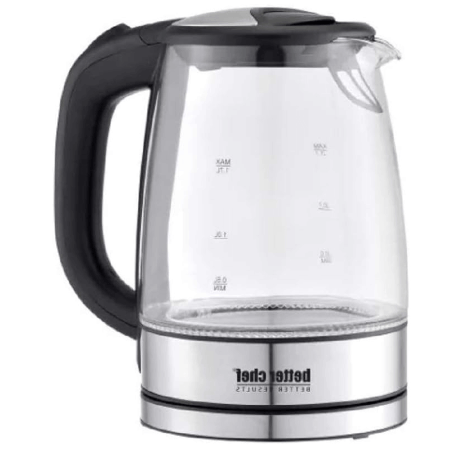 Better Chef 1100W 7-Cup Cordless Electric Borosilicate Glass Kettle with Stainless Steel Accents