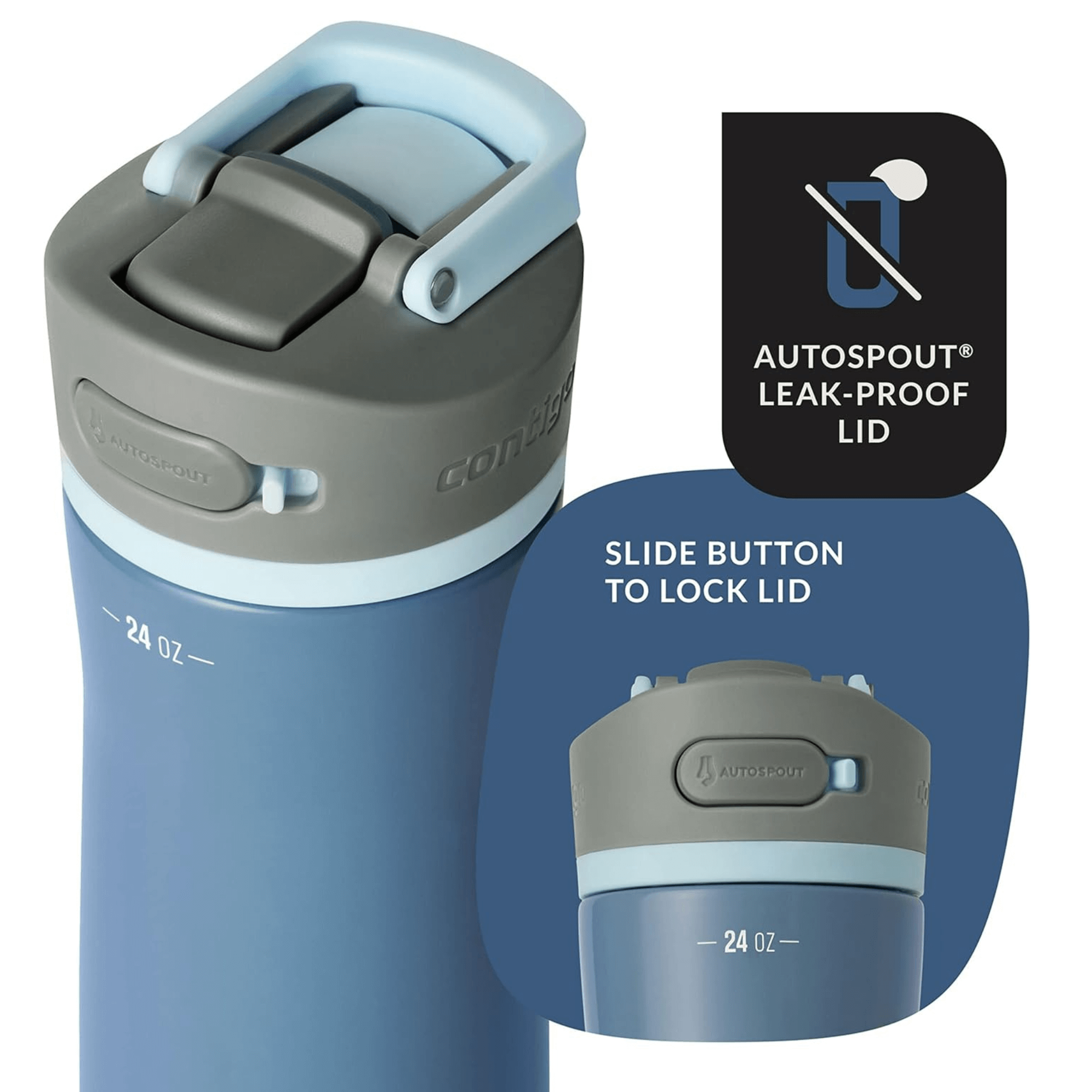 Contigo Wells Chill Stainless Steel 24oz Water Bottle with Autospout Straw Lid and Filter