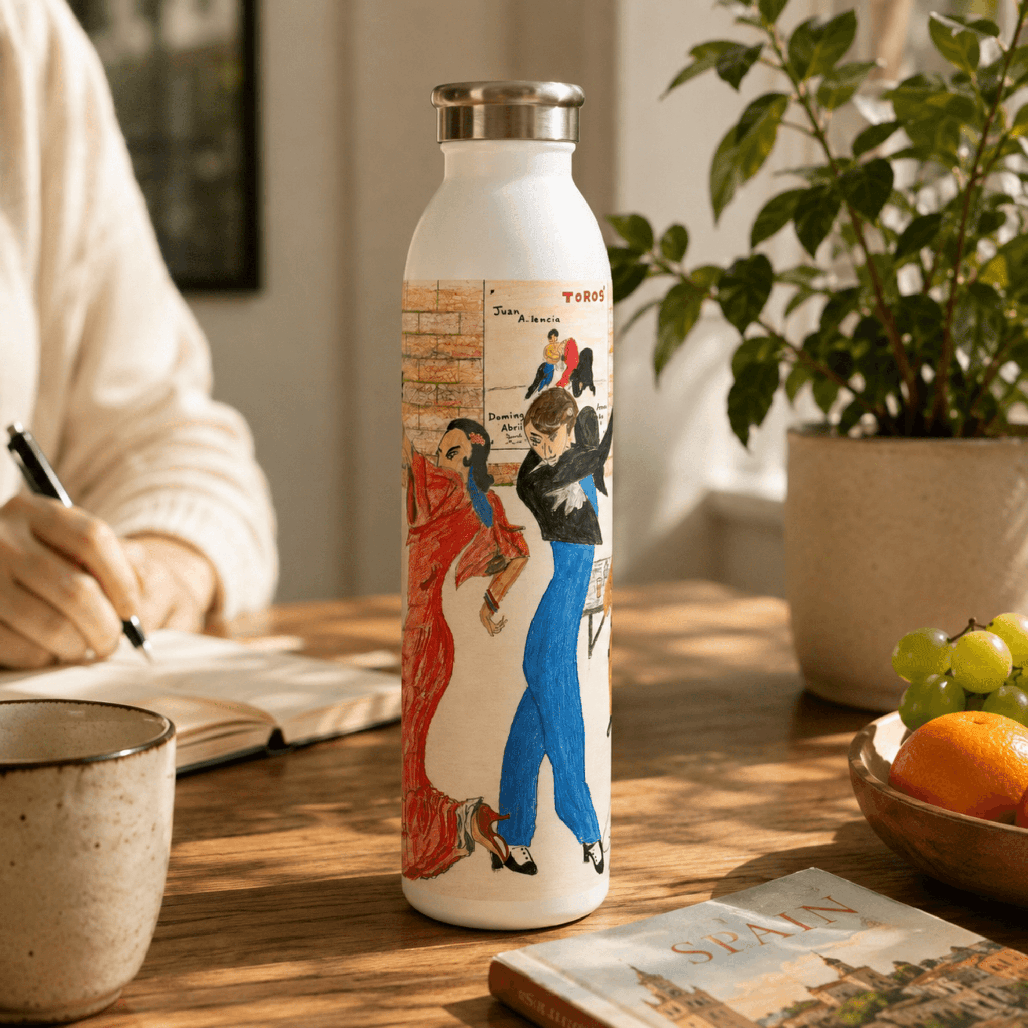 PimsArt Spanish Flamenco Dance Water Bottle From Original Drawing