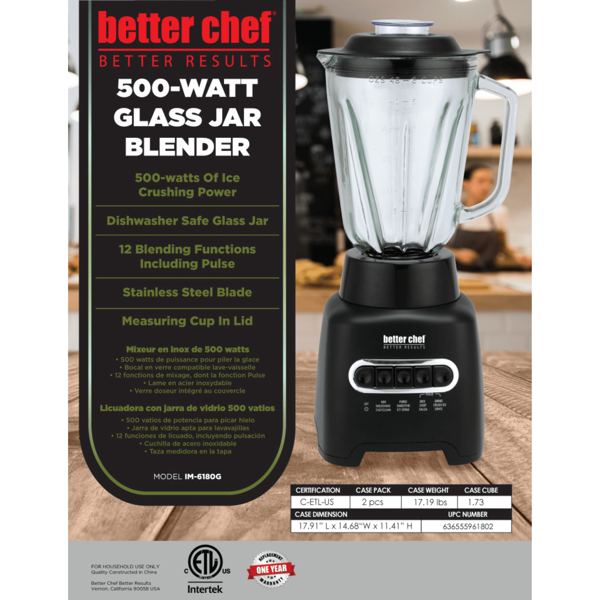 Better Chef 500-Watt Glass Jar Blender