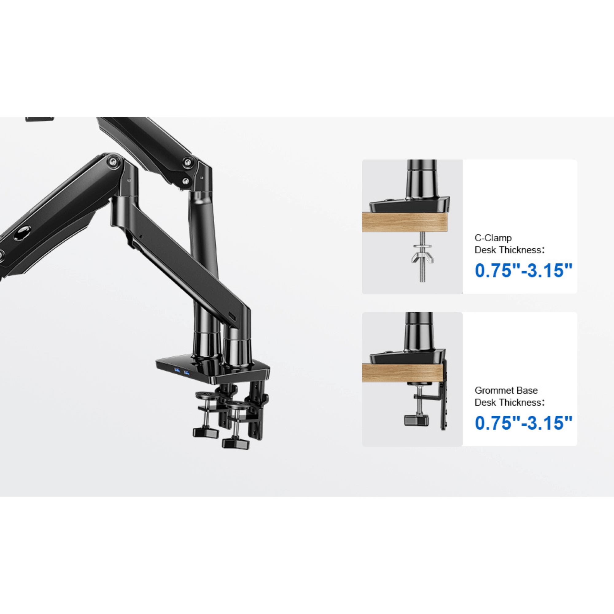 ErgoAV Gas Spring Desk Mount for Dual Monitors 13" to 35"